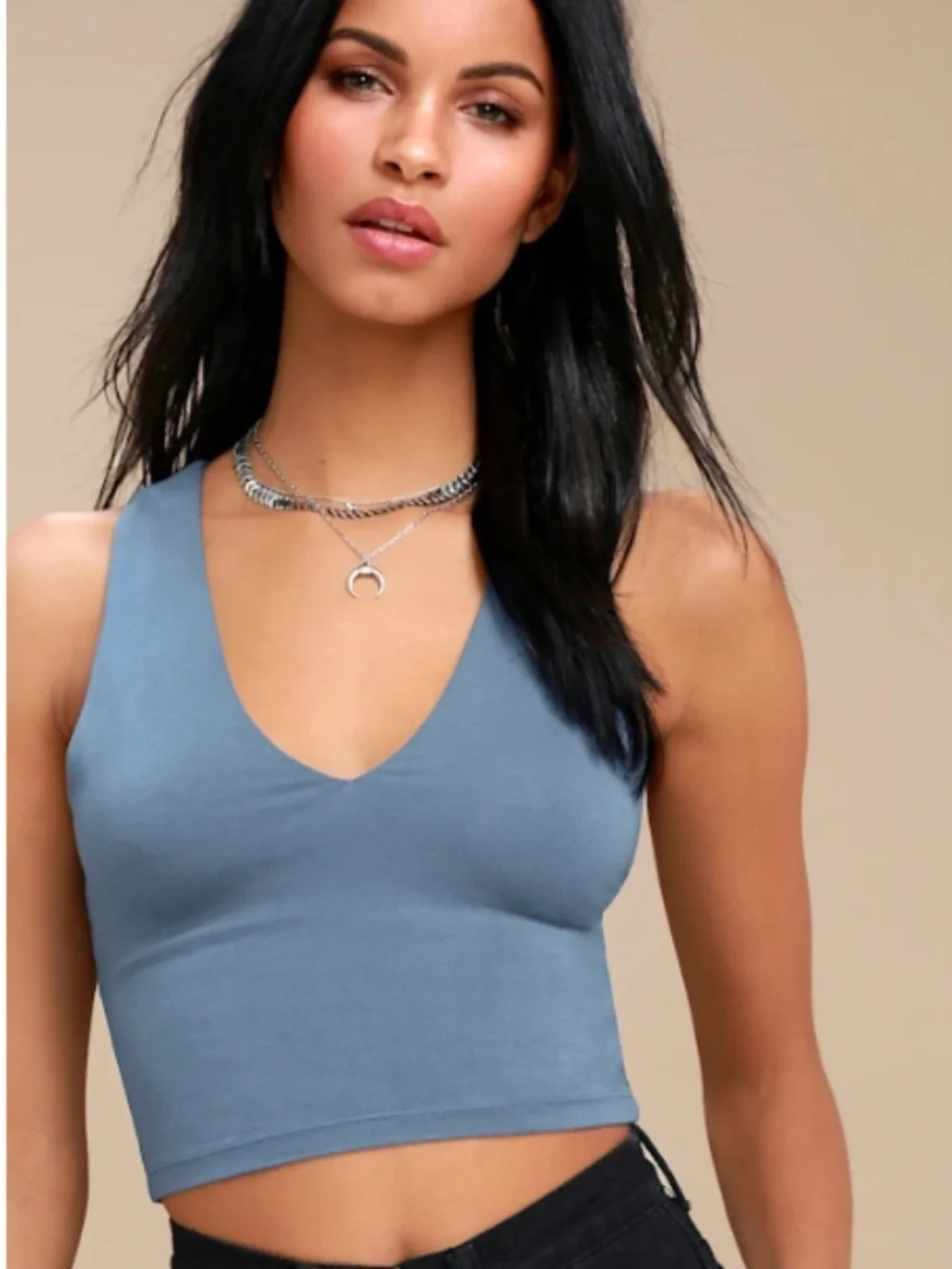 LULU's Casual Y2K Chic Sexy Date Night Basic Soft Comfy Blue Stretchy Top